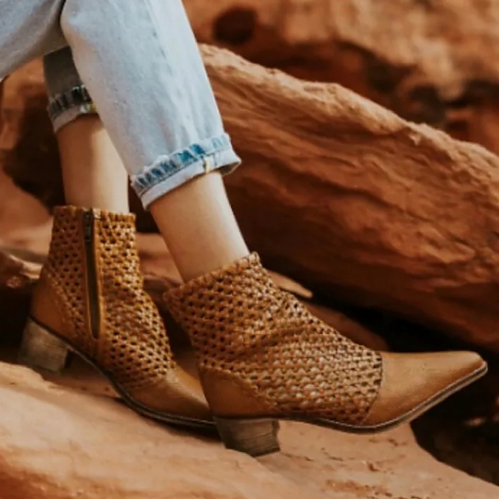 FREE PEOPLE In The Loop Leather Woven Tan Boots Womens Size 37 (US 7) - Picture 4 of 6